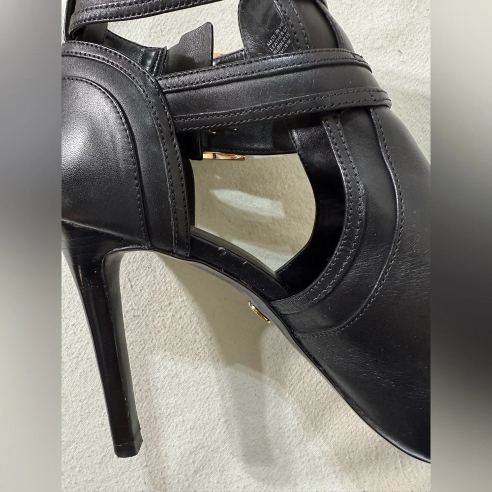 MICHAEL Michael Kors Black Heeled Boots with Gold Buckles Size 9.5 - Picture 10 of 10